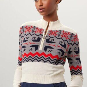 Perfect Moment Cream, Gray, Navy & Red Half-Zip Ski Sweater